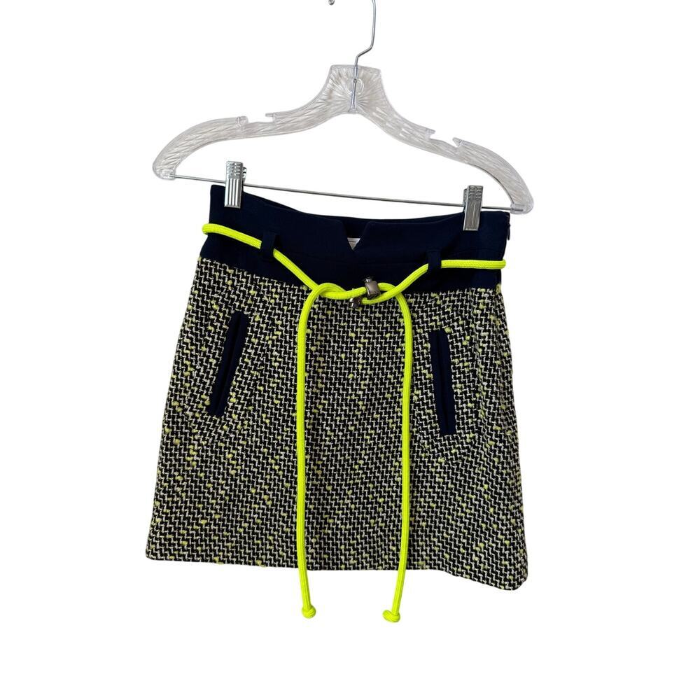 Milly Tweed Neon Yellow & Blue Retro Mini Skirt Size 0